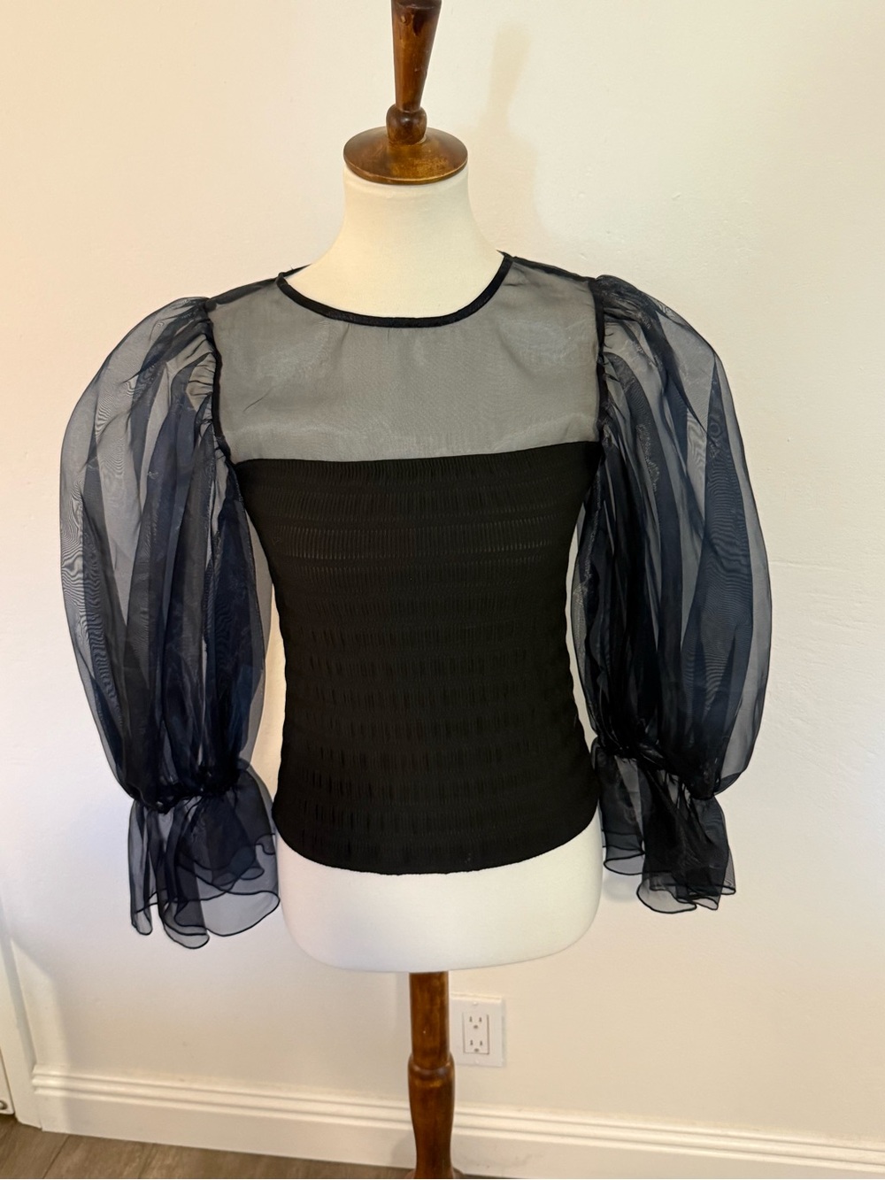Zara Black Sheer Puff Sleeve Blouse